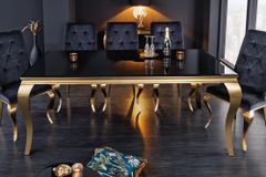 Eleganter Design Esstisch MODERN BAROCK 200cm schwarz gold Edelstahl Opalglas Tischplatte