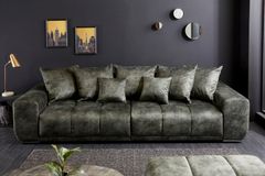 Big Sofa ELEGANCIA 285cm moosgrün Microfaser XXL Couch inkl. Kissen Federkern