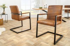 Industrial Freischwinger Stuhl LOFT vintage braun Microfaser mit Armlehne Eisengestell