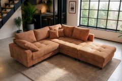 Modernes Ecksofa KENT 220cm rostbraun Chenille inkl. Hocker Federkern Wohnlandschaft