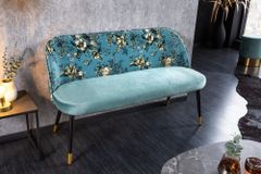 Design Bank PRÊT-À-PORTER türkis Samt florales Muster und goldene Fußkappen