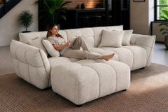 XXL Sofa CLOUD 260cm beige Bouclé Tweed Soft Bigsofa Federkern inkl. Kissen
