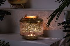 Deko Windlicht ORIENT 20cm gold Metall mit Patina handmade Laterne
