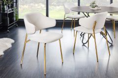 Design Stuhl VOGUE weiß Bouclé goldene Metallbeine