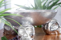 Design Deko-Schale SKULL 35cm silber Aluminium Totenkopf
