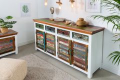 Einzigartiges Sideboard JAKARTA 160cm weiß bunt recyceltes Massivholz aus Fischerbooten