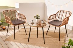In- und Outdoor Bistro Balkon-Set PARIS braun Polyrattan Sitzgruppe wetterfest mit Tisch