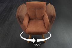 Drehbarer Stuhl BIG GEORGE rost braun Chenille Cremona natur Buchenholz mit Armlehnen