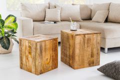 Massives 2er Set Beistelltisch CURACAO 45cm natur Mangoholz Würfel handmade Couchtisch