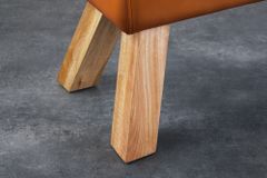 Design Sitzbank TURNBOCK 100cm cognac Echtleder Mangoholz Retro Sitzhocker