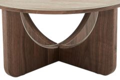 Runder Couchtisch ENSO 80cm champagner greige Travertin Keramik Walnussholz