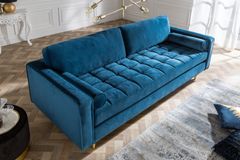 Design 3-Sitzer Sofa COZY VELVET 220cm petrol blau Samt Federkern Lounge