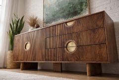 Massives Sideboard MADISON 180cm braun Mangoholz mit Schubladen und strukturierter Front