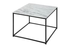 Eleganter Couchtisch ELEMENTS 50cm weiß mit polierter Marmor-Platte