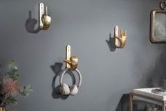 Extravagante Kleiderhaken FINGERS gold Metall-Aluminium 3er Set Wandgarderobe