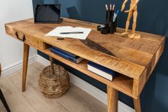 Massiver Schreibtisch RETRO 120cm Mangoholz Bürotisch mit Schublade