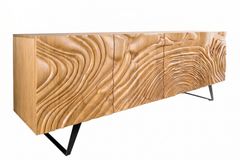 Massives Sideboard FLUID 175cm creme Mangoholz 3D-Design Kufengestell