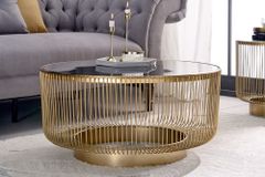 Runder Couchtisch VARIATION 80cm gold Metallgestell Schwarzglas Handarbeit
