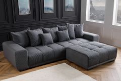 Moderner Hocker ELEGANCIA 110cm anthrazit Cord Fußhocker Sitzhocker