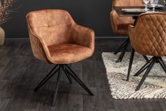 Drehbarer Design Stuhl EUPHORIA rost braun Samt mit Armlehne Metallgestell schwarz