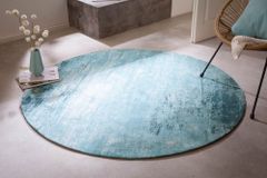 Vintage Teppich MODERN ART 150cm türkis verwaschen rund Used Look