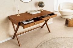Stilvoller Konsolentisch SECRETARIO 110cm braun Akazie gold mit Schubladen