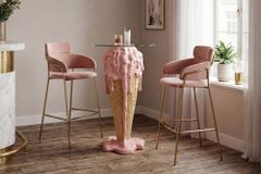 Einzigartiger Bartisch ICE CREAM 105cm beige rosa runde Tischplatte Glas handmade