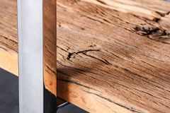 Massivholz Konsolentisch BARRACUDA 140cm braun Teakholz silber Edelstahl verchromt mit Schubladen