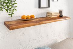 Massives Wandregal MAMMUT 80cm braun Sheesham stone finish Regalbrett mit Baumkante