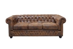Chesterfield 3-Sitzer Sofa 205cm antik braun Microfaser Federkern Knopfheftung