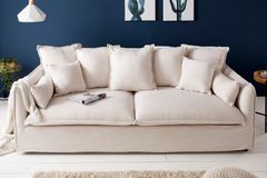 Großes 3-Sitzer Sofa HEAVEN 200cm natur beige Leinenstoff Federkern Hussensofa