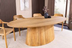 Ovaler Esstisch ART DECO 220cm beige massives Mangoholz cream finish mit Säulenfuß