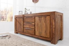 Massivholz Sideboard MAKASSAR 175cm braun Sheesham stone finish Kommode mit Schubladen