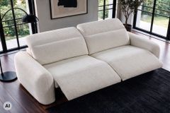 3er Sofa MILANO 220cm beige Bouclé Tweed Soft elektrisch verstellbare Fuß und Kopfstütze