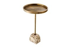 Handgefertigter Beistelltisch TRAYFUL 60cm messing antik Eisen natur Marmorfuß