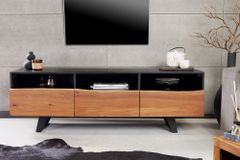 Industrial Design TV-Board ORGANIC ARTWORK 140cm Akazie Massivholz Eisengestell