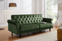 Schlafsofa MAISON BELLE AFFAIRE 220cm moosgrün Vogue Seiden Samtstoff 3-Sitzer