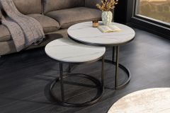 Rundes 2er Set Couchtische ELEGANCE 75cm weiß Keramik schwarz Metall