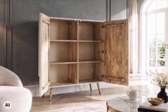 Massives Highboard AURUM 120cm weiß mit ikonischem Gold-Element