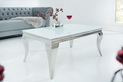 Eleganter Couchtisch MODERN BAROCK 100cm silber mit weißem Opalglas