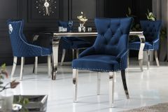 Barock Stuhl CASTLE DELUXE royalblau Samt Löwenkopf Chesterfield Design Esszimmerstuhl Nieten