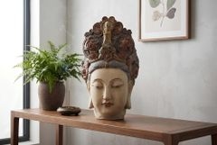 Figur BUDDHA HEAD 45cm mehrfarbig handmade Deko-Kopf Blumengöttin