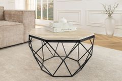 Handgefertigter Couchtisch DIAMOND 70cm beige Travertin schwarz Eisen