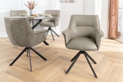 Drehbarer Stuhl LE GRAND taupe Echtleder Strukturstoff schwarzes Metallgestell