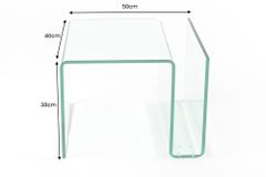 Extravaganter Glas Couchtisch FANTOME 50cm Beistelltisch mit Ablage für Magazine transparent