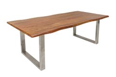 Massivholz Esstisch MAMMUT NATURE 200cm Akazie Edelstahl Baumkante 3,5cm Tischplatte