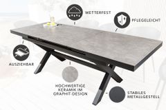 Ausziehbarer In- und Outdoor Esstisch EMPIRE 180-240cm hellgrau Keramik anthrazit