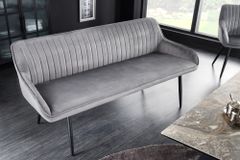 Design Sitzbank TURIN 160cm silbergrau Samt schwarz Metall Armlehne