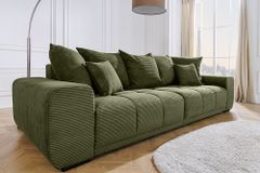Modernes XXL Sofa ELEGANCIA 285cm grün Cord Federkern inklusive Kissen Bigsofa