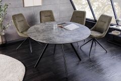 Runder Esstisch ATELIER 100cm grau Beton-Design schwarz Metall